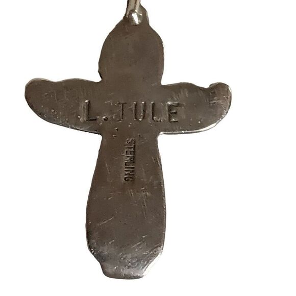 Zuni Lupe Iule Sterling Silver Cross Pendant Italy Necklace Turquoise Inlay 21" - Picture 9 of 9